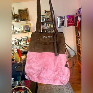 EUC Miu Miu Pink and Brown Suede Drawstring Purse